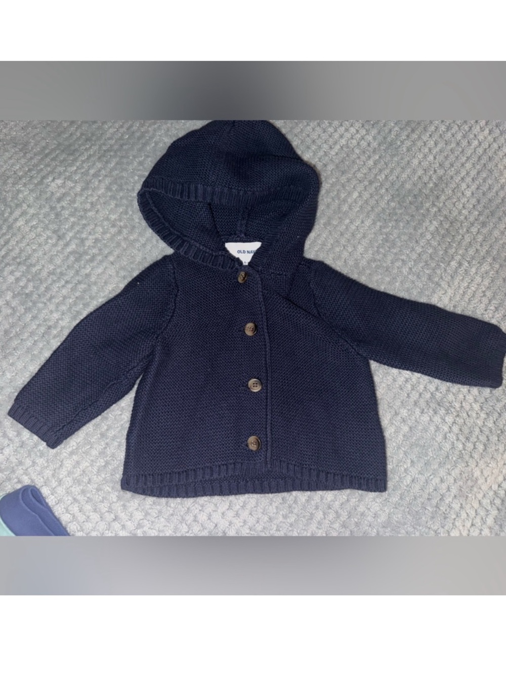 Old Navy Baby Boy 6-12M Navy Blue Hooded Knit Cardigan Button Sweater